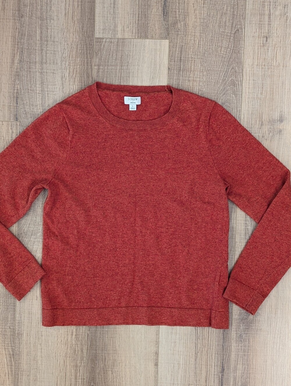 J Crew Teddie Sweater Womens Large Merino Wool Blend Red Orange Crewneck